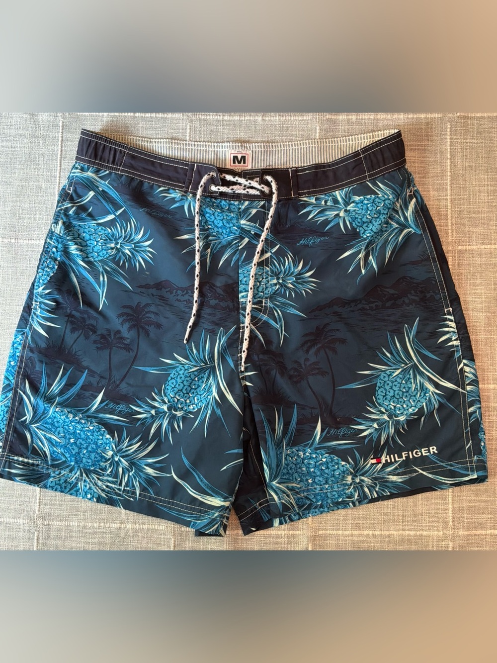 Tommy Hilfiger Swim Board Shorts Men OS‎ Navy Teal Pineapple Print Streetwear